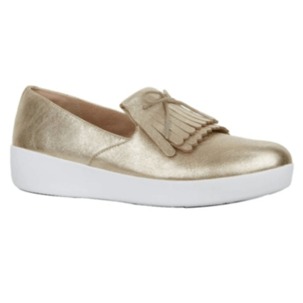 (Fitflop) Superskate Metallic Gold Leather Fringe Loafer Size 8